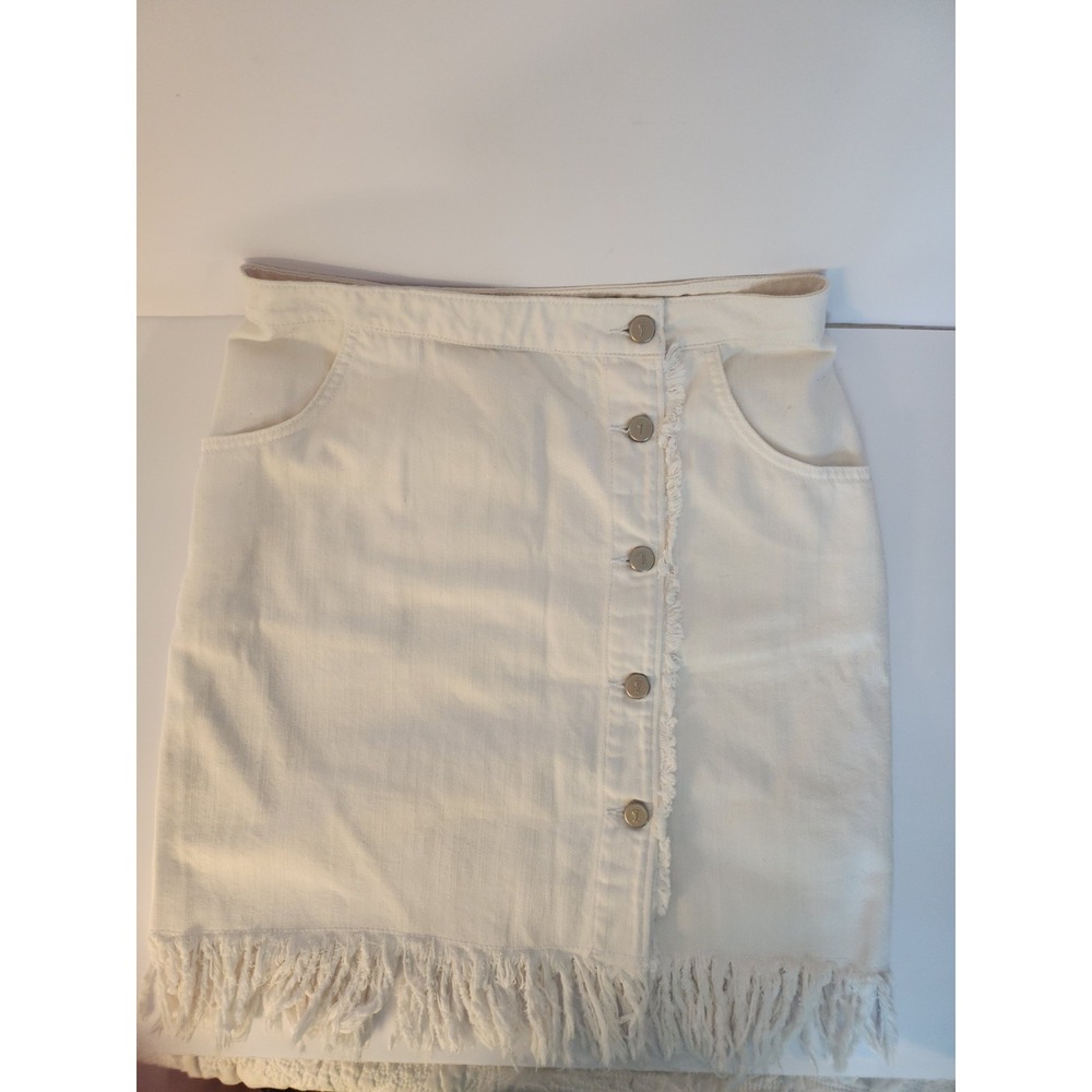Anthropologie Pilcro & The Letterpress White Denim Fringe Skirt Size 12